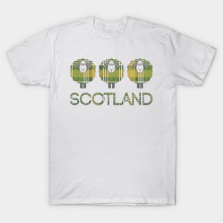 Trio of Scottish Green and Yellow Tartan Patterned Sheep T-Shirt